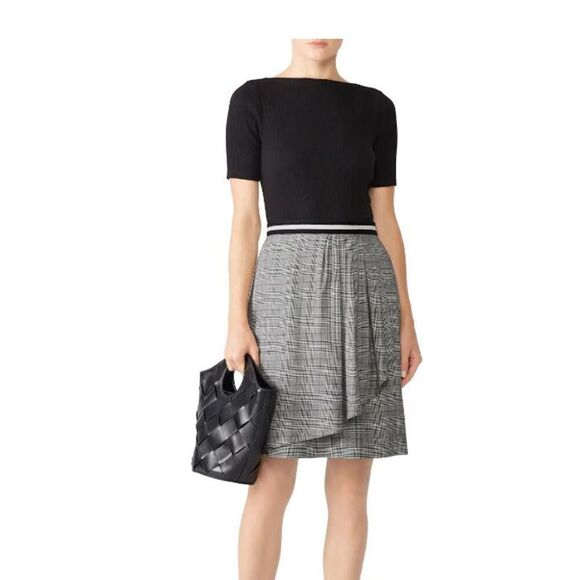 Slate & Willow Faux Wrap Black and White Plaid Skirt Side Zip Women's Size 4 - Picture 1 of 11